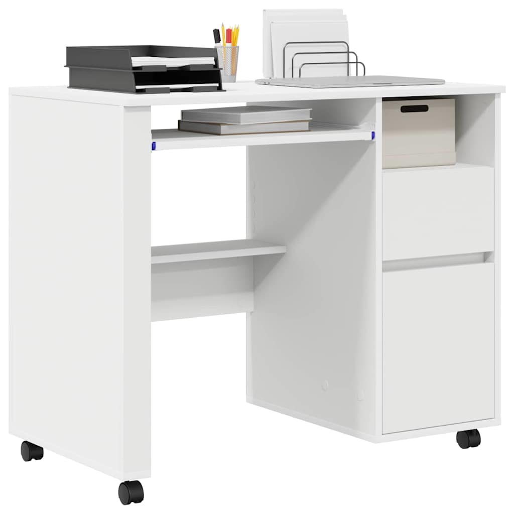 Desk with Wheels White 91 x 50 x 77 cm Engineered Wood